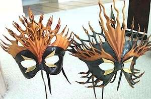 2X Handmade Leather Mardi Gras Venetian Mask (1980s)  