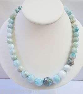   MARBLED LARIMAR BEADS 925 STERLING SILVER NECKLACE PENDANT JEWELRY