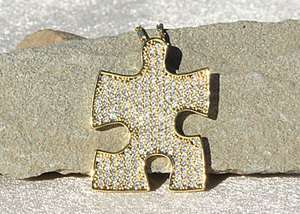 Autism Awareness Swarovski & Gold Puzzle Piece Necklace WOW  