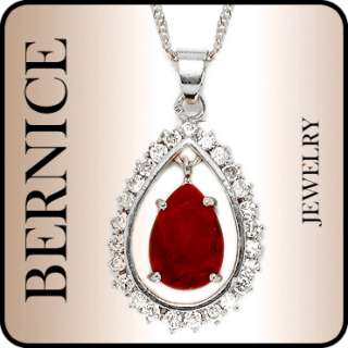 CHRISTMAS GIFT JEWELRY PEAR CUT RED RUBY WHITE GOLD GP PENDANT FREE 