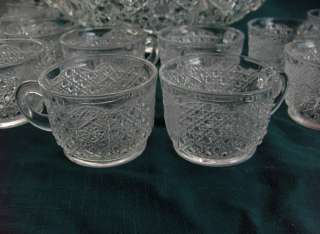   Pc Smith Glass Co. Crystal Punch Bowl Cups Daisy & Button NICE  