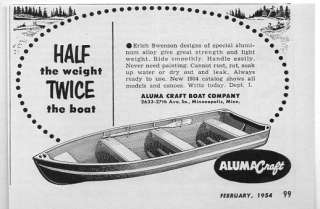 1954 Vintage Ad Aluma Craft Aluminum Boats Minneapolis,MN  