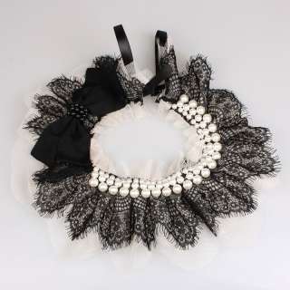   Bow Lace UP Bead Choker Wrap Shawl Necklace Charm Collar C039BK  