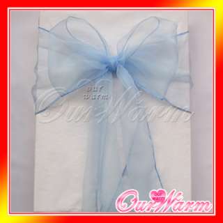 100 Light Blue Chair Organza Sashes Bow Wedding Party  