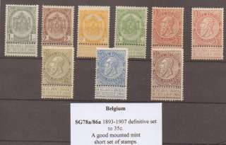 BELGIUM SG78a/86a 1893 1907 SET TO 35c MTD MINT  