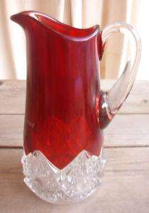 Antique Ruby Glass Pressed Elmer Williams 1911 Pitcher  