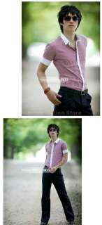   Slim Fit Casual Basic Stripe Shirts Korean Style Black Red sized S M L