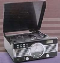   Plattenspieler mit AM/FM Radio und USB Aufnahme, schwarz, Retro Design