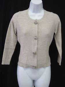 TRACY REESE Beige Jeweled Cardigan Sweater Sz P  