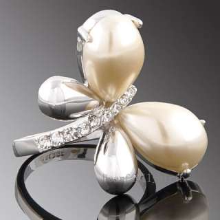 GOLD GP Swarovski crystal ring pearl butterfly 1187  