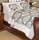   PAISLEY TAN WHITE QUEEN 3pc QUILT SET NEW BROWN MEDALLION GOLD  
