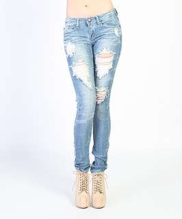   Heavy DESTROYED SKINNY JEANS Sexy Low rise Ripped Straight DENIM PANTS