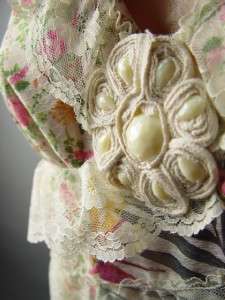 Romantic Floral Print 20s Antique Style Lace Frill Ruffle Tea Party 