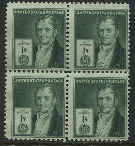 Scotts #889 1c ELI WHITNEY Stamp Block of 4, MNH  