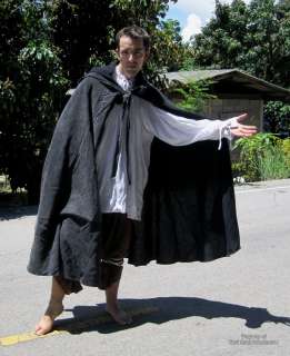 Cloak Renaissance Hood Cape Cotton Stonewash Black szXL  