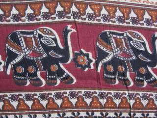 INDIAN BOHO HAND PRINTED BED SHEET THROW  ELEPHANT NEW  