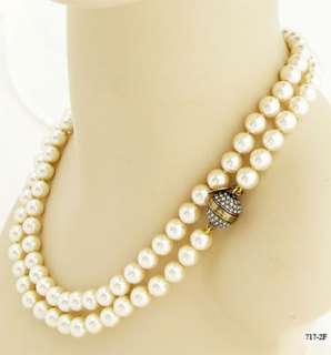   PEARL BEAD & BLACK DIAMOND COLOR CRYSTAL 41½ NECKLACE SET NEW  