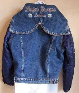 Vintage PEPE JEANS LONDON Blue Denim Jean Hooded LOGO Jacket M  