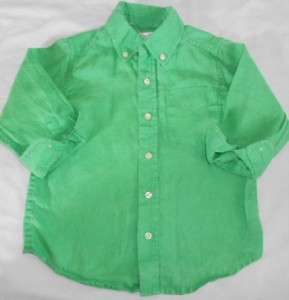   BOYS SIZE 3T CHILDRENS PLACE SPRING GREEN 100% LINEN L/S DRESSY SHIRT