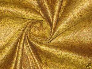 Pure Silk brocade fabric Mustard yellow & Gold 44  