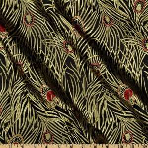  44 Wide Chinese Brocade Peacock Black Fabric By The Yard 