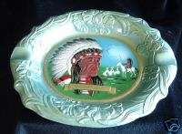 vintage Indian chief metal ashtray lafayette Ind. MINT  
