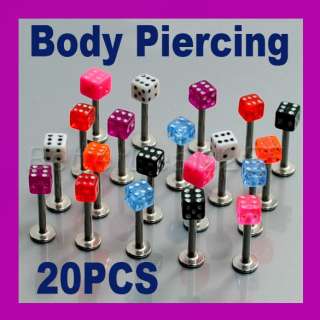 20pc Dice Labret Body Lip Chin Tongue Ear Ring Bar Stud  