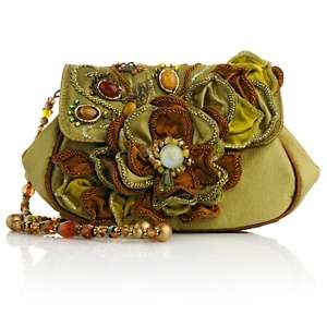 Mary Frances Iridescent Green Beaded Floral Flap Bag 