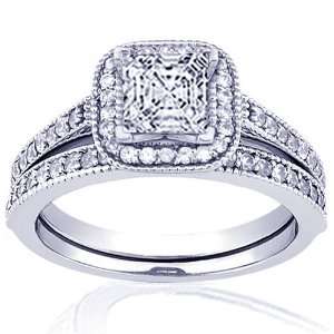  1.25 Ct Asscher Cut Halo Petite Diamond Engagement Wedding 