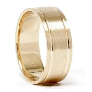 Brushed 8MM Flat Comfort Fit Solid 14K Yellow Gold Mens Wedding Ring 