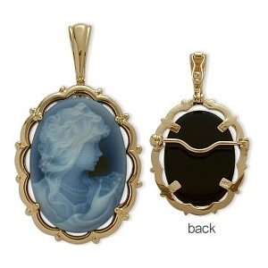   14 Karat Yellow Gold Blue Agate Cameo Pendant with 20 chain Jewelry