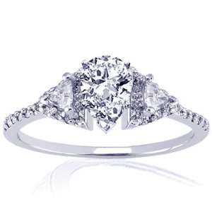  0.85 Ct Pear Shaped 3 Stone Diamond Engagement Ring Pave 