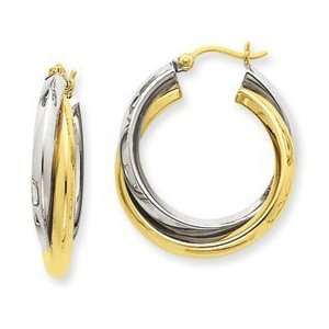  14k Gold Two tone Polished Double Hoop Earrings Jewelry