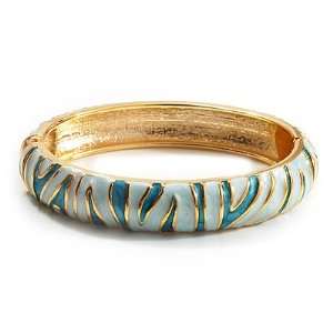    Pale Blue & Aqua Green Hinged Bangle Bracelet (Gold Tone) Jewelry