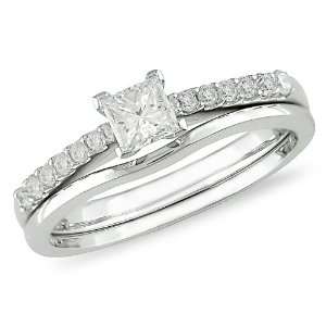   Gold 1/2 ctw Princess Cut Diamond Engagement Ring & Wedding Band Set