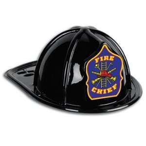  Black Plastic Fire Chief Hat (blue shield) Party Accessory 