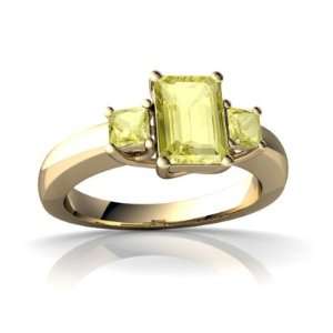   Gold Emerald cut Genuine Lemon Quartz Trellis Ring Size 7.5 Jewelry