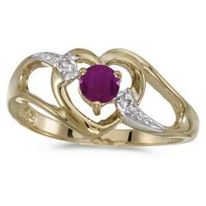   Yellow Gold July Birthstone Round Ruby And Diamond Heart Ring Jewelry