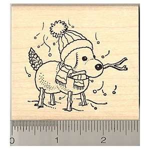 Snow Dog Rubber Stamp   Wood Mounted