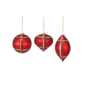 12 Rustic Lodge Red/Gold Glittered Plaid Glass Christmas Ornaments 4 