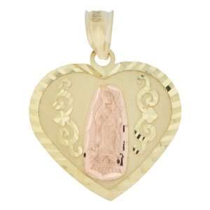 14k Yellow and Rose Gold, Virgin Mother Mary Guadalupe Pendant Charm 