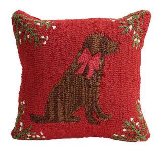   Corners Chocolate Labrador Lab Dog Hooked NZ Wool Christmas Pillow NW