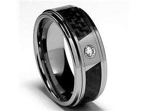 8MM Mens Tungsten Carbide Ring Wedding Band W/ Carbon Fiber Inaly and 