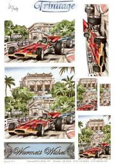 3D Trinitage Pop up Card Making Paper Tole Grand Prix Racing Car 
