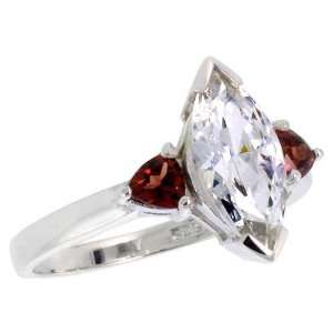 Sterling Silver 1.5 Carat Size Marquise Cut Cubic Zirconia Bridal Ring 
