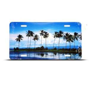 Blue Beach Palm Tree Trees Novelty Airbrushed Metal License Plate Sign 