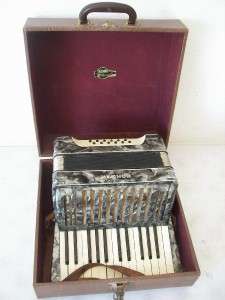 Vintage 25 Key 12 Button Hohner Accordion Accordian w/ Case  