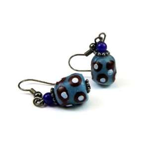   Dots African Sandcast Bead Dangle Earrings With Amethyst Gemstone Bead