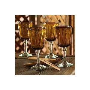  Blown glass wine glasses, Amber Glory (set of 4 