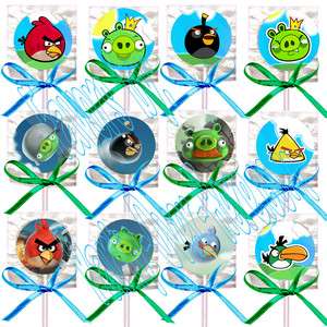 Angry Birds Video Game Lollipops Suckers w/ Blue & Green Bows Favors 